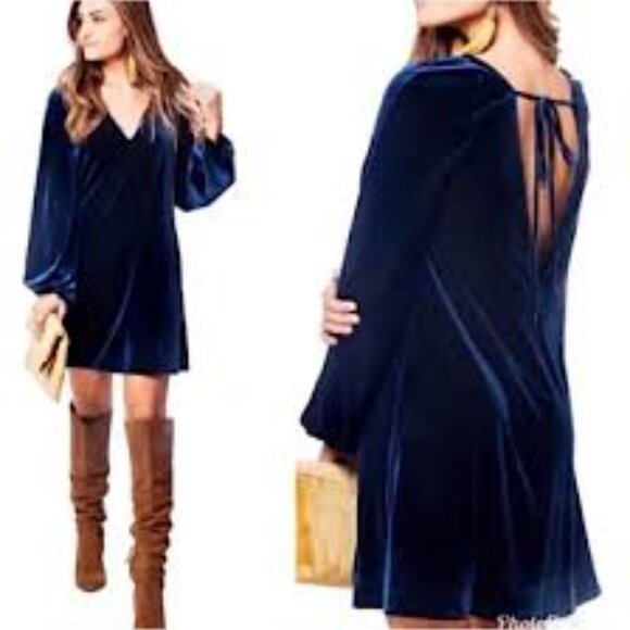 Free People Dresses & Skirts - Free People Misha Velvet Mini Dress Long Sleeve Blue Size XS